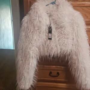 Fashion Nova Ivory Fur Cropped Coat